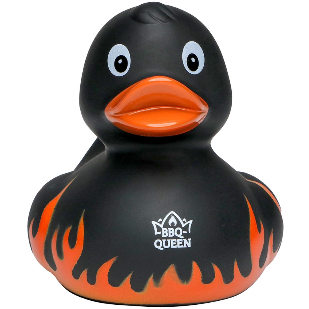 M181003 Schwarz - Quietsche-Ente Flammen mit Slogan BBQ-Queen - mbw