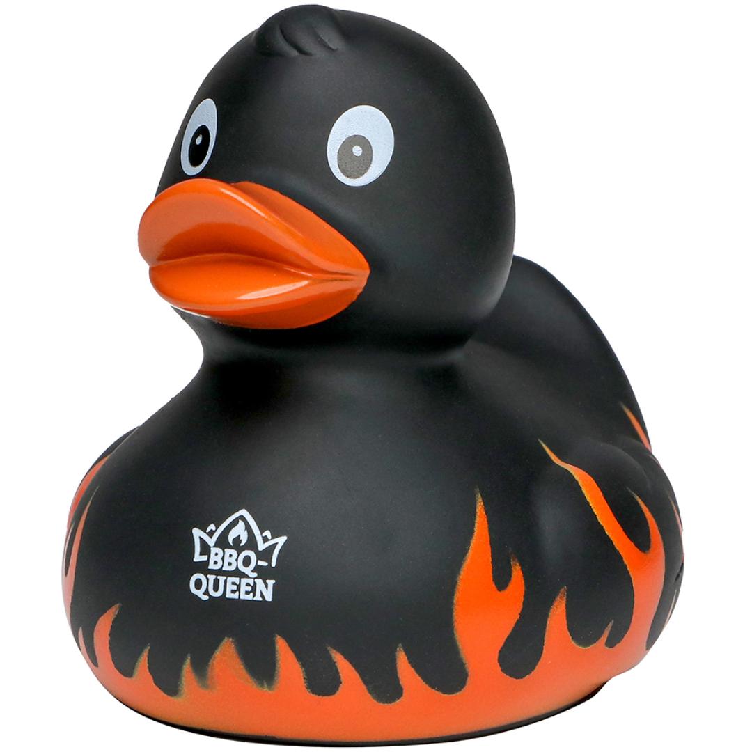 M181003 Schwarz - Quietsche-Ente Flammen mit Slogan BBQ-Queen - mbw