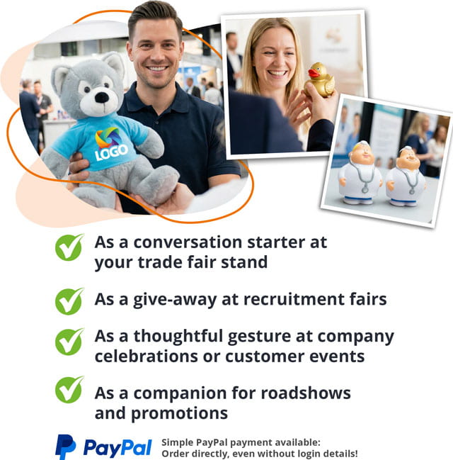 Handing out promotional items at the trade fair