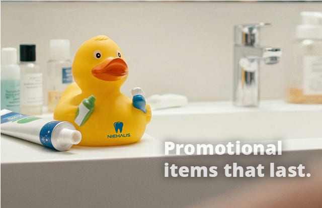 Rubber ducks as promotional items with a logo