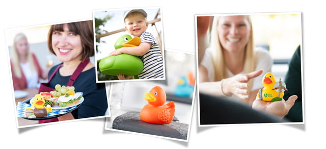 Fotos glücklicher Kunden und Mitarbeiter